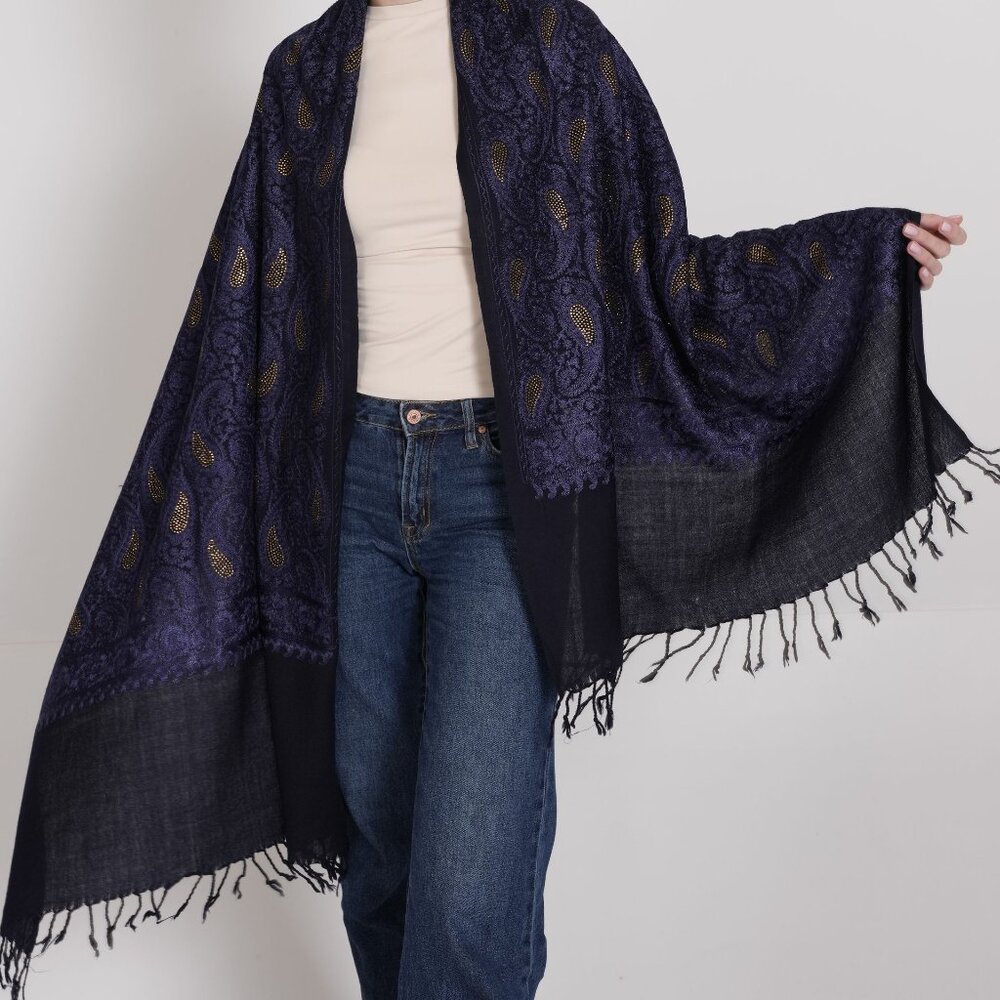NEW Imperial Indigo Women Scarf - Aari Luxurious Merino Wool Pashmina Blend Wrap